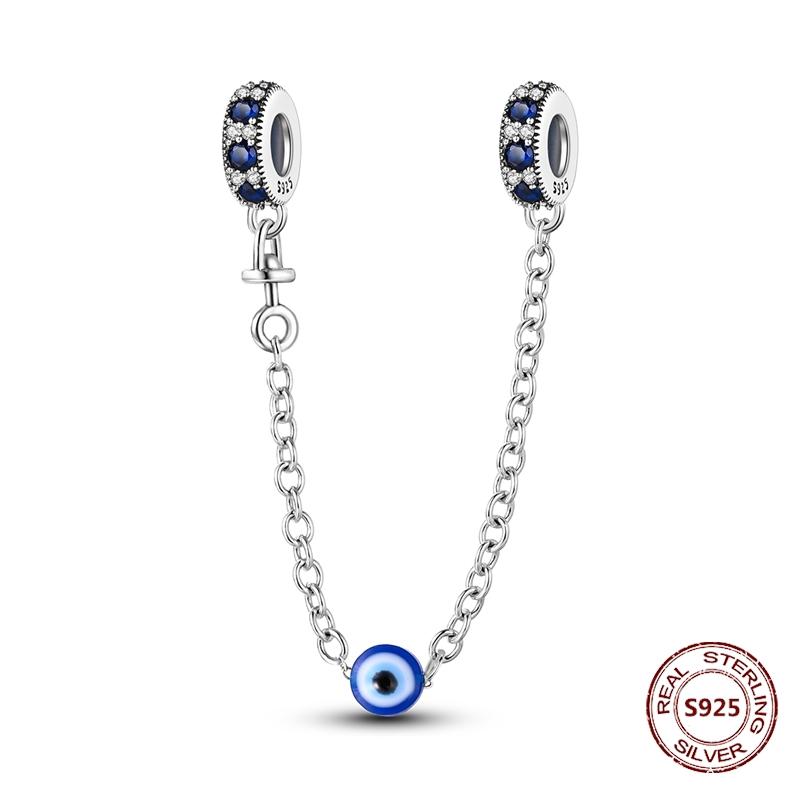 925 Silver Star Moon Bracelet Ocean Safety Chain with Colored Zircon Beads DIY Fine Jewelry for Women