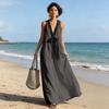Women Deep V Neck Long Dress Sleeveless Patchwork Design Flowy Casual Elegant Maxi Dress for Daily Wear Beach Holiday