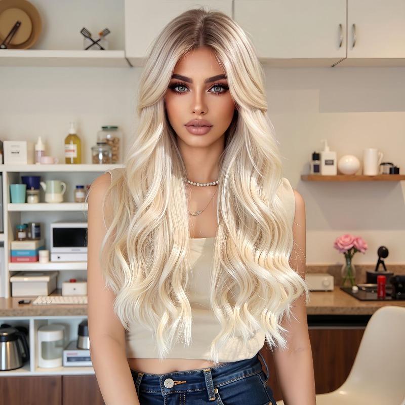 Platinum Gradual Change Wig Air Bangs Fluffy Lazy Wind Curly Hair Full Headgear
