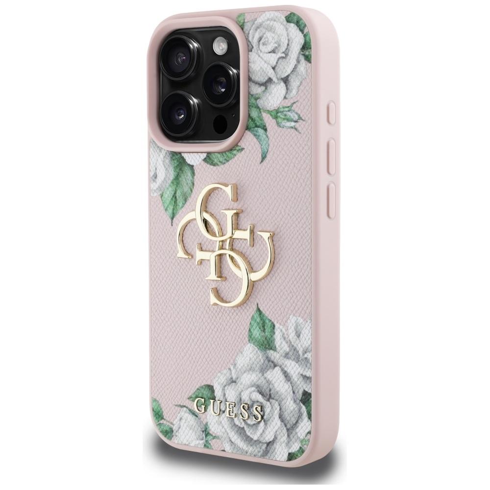 Guess Grained Roses Big 4G Logo Case For iPhone 16 Pro Pink