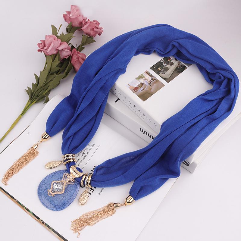 Chiffon Tassel Pendant Scarf Jewelry - Women's Mixed Color Necklace Shawl