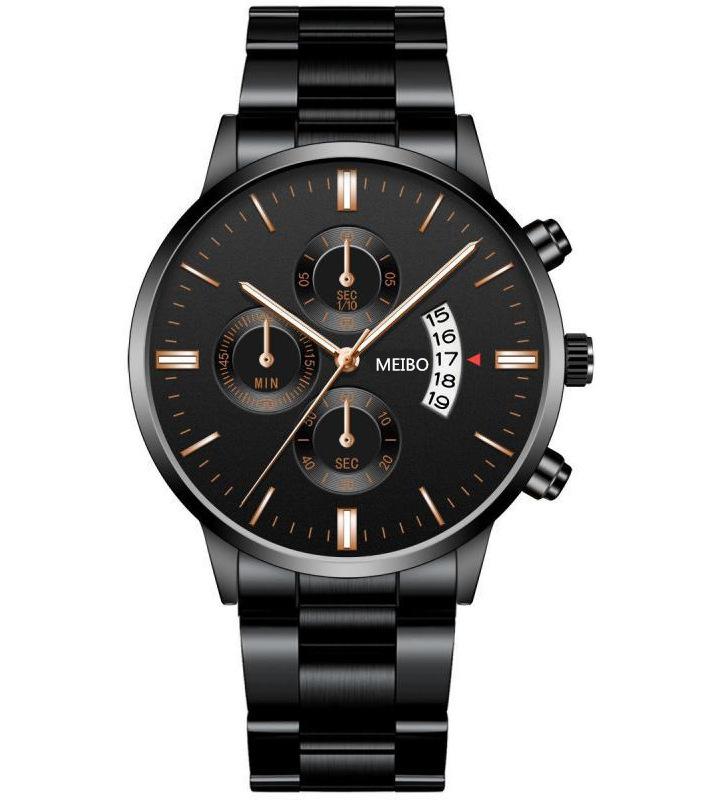 Men'S Business Watch, Steel Belt Calendar Couple, Men'S Classic Fake Three-Eye Quartz Watch