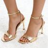 Fashion Coffee Ankle Buckle Heel Sandals Women Summer Sexy Square Toe Ankle Strap Buckle Heels Fashion Open Toe Party Dress Shoe