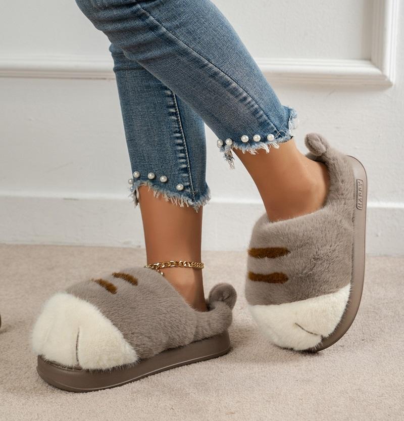 Módní nové chlupaté pantofle s kočičími tlapkami pro ženy, novinka, pantofle s kočičími tlapkami, nadýchané koťátka, domácí pantofle, dámské kawaii anime drápové pantofle