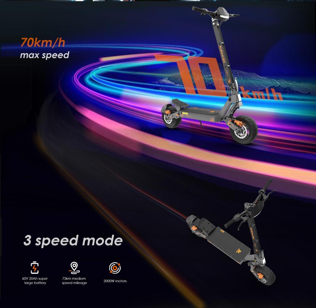 Foldable Electric Scooter Kukirin G4, 2000W Motor, 60V 20Ah Battery, Top Speed 70km/h, Cruising Range 75KM, 11-inch Tires+4 Gifts