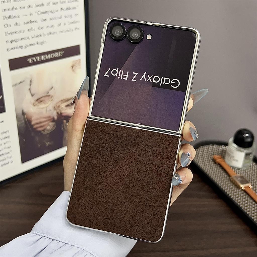 Electroplated Silver Edge Phone Case for Samsung Galaxy Z Flip 7 5G ZFlip7 Fashion 2-Piece Set Plain Shockproof Cover