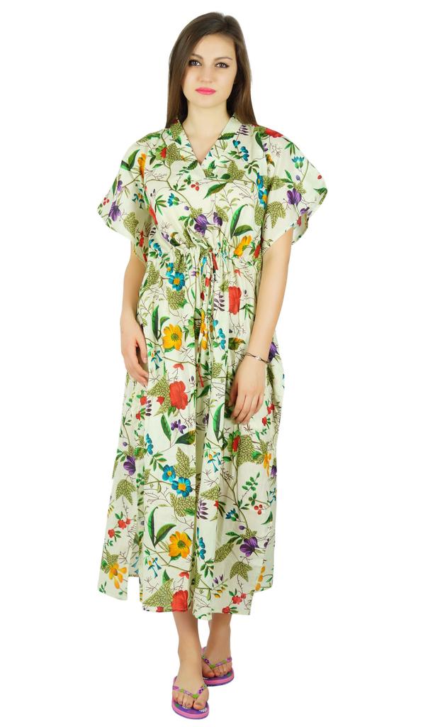 Bimba Dámský dlouhý bavlněný maxi kaftan se stahovací šňůrkou, kaftan na noc, přehoz