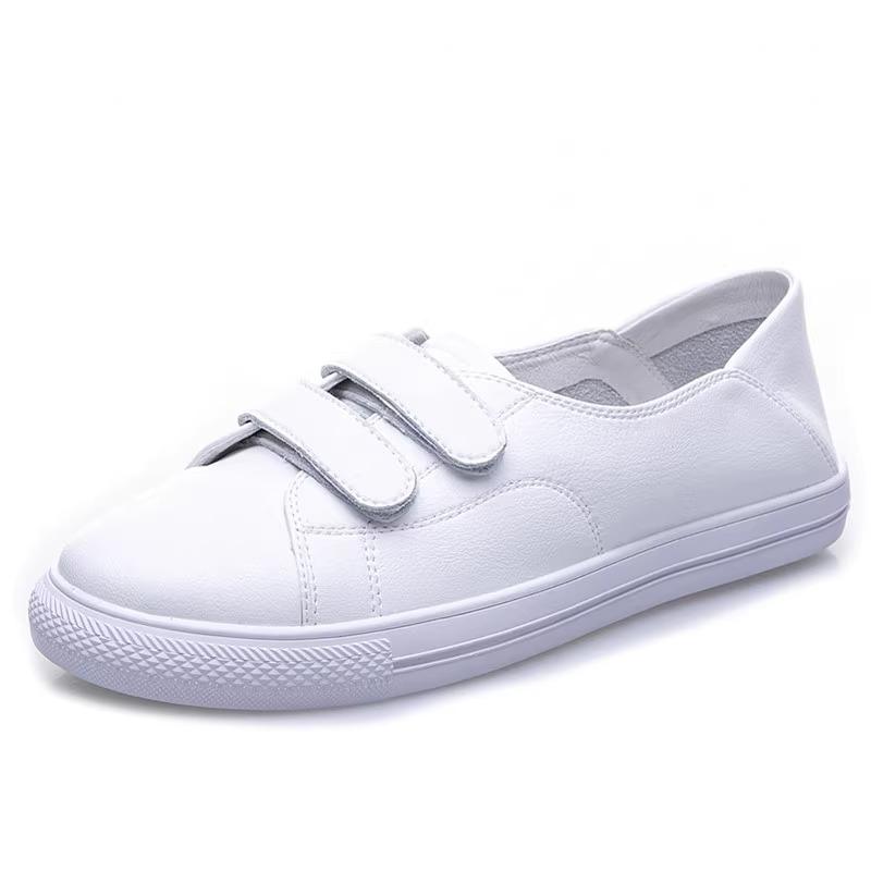 Genuine Leather Velcro Summer Breathable Cowhide Shallow Toe Flat Board Shoes Single Shoes