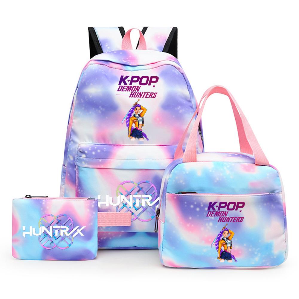 3Pcs/set Cute Cartoon Kpop Printed Backpack with Pengcil Case Lunch Bag for Teenager Girl Boy Bookbag Large Capacity Travel Bag Kid Gift Rucksak