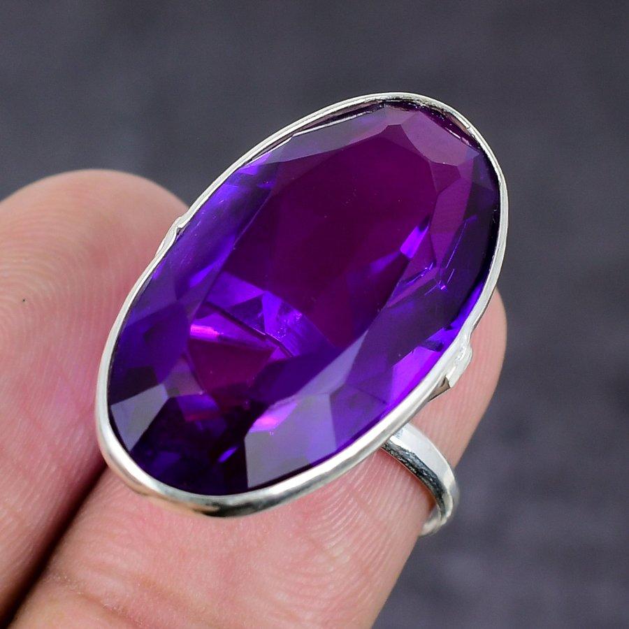 Inel din argint 925, lucrat manual, cu ametist, mărimea 7, I2H56