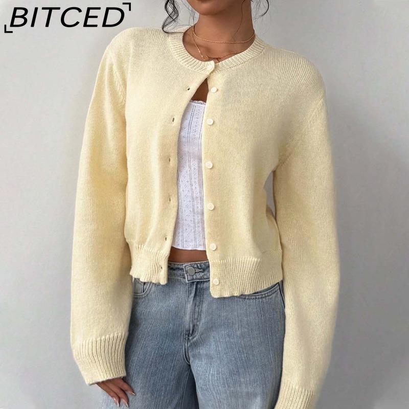 

BITCED Женский вязаный кардиган с длинными рукавами - Осенне-зимнее пальто с открытой передней частью, мягкий и уютный укороченный топ оверсайз с выгодным силуэтом XL жёлтый