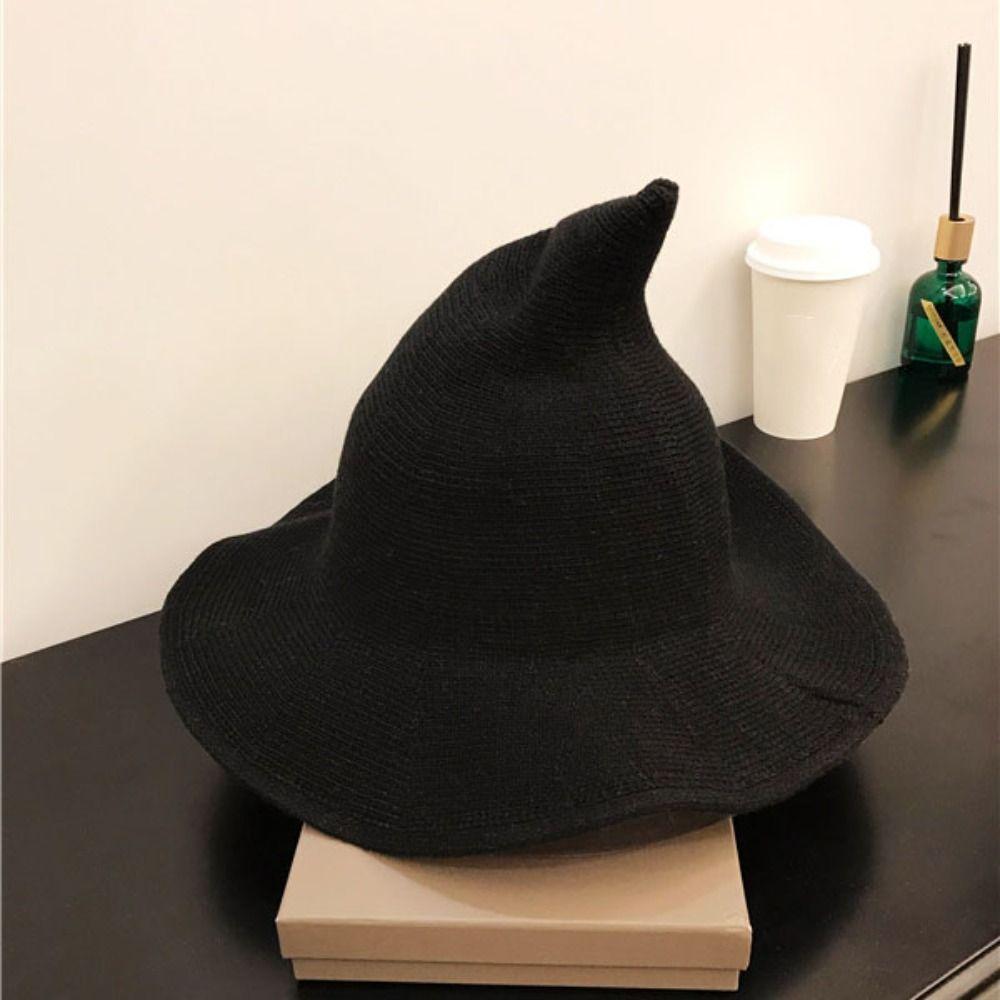 Solid Color Witch Hat Wool Halloween Hat Foldable Wool Bucket Hat  Party