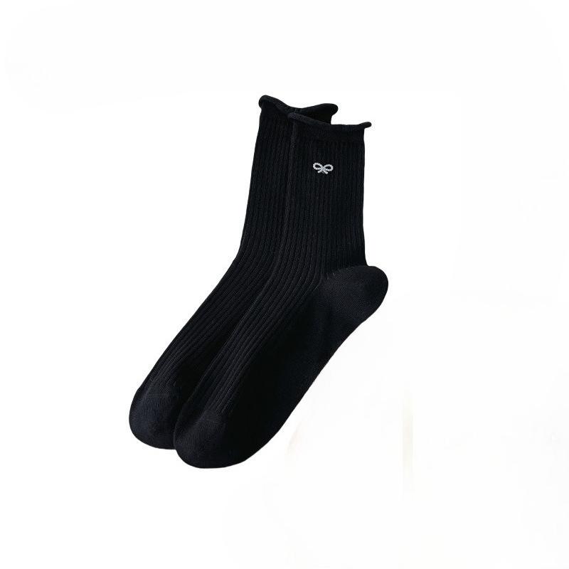 Women's Spring and Summer Ultra-thin Pearl Bow Lovely Curled Edge Wicking Sweat Breathable Tube Cotton Socks