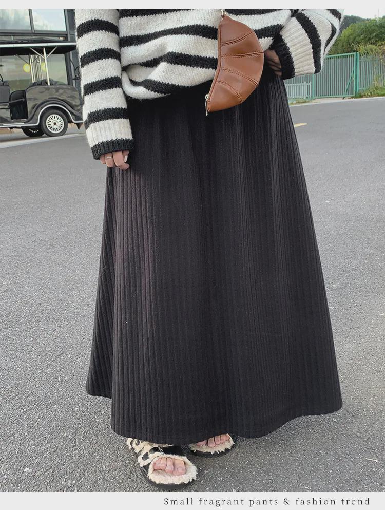 Women's Large Pleated High-Waist Korean Style Long Skirt - Autumn/Winter Slim & Loose Fit