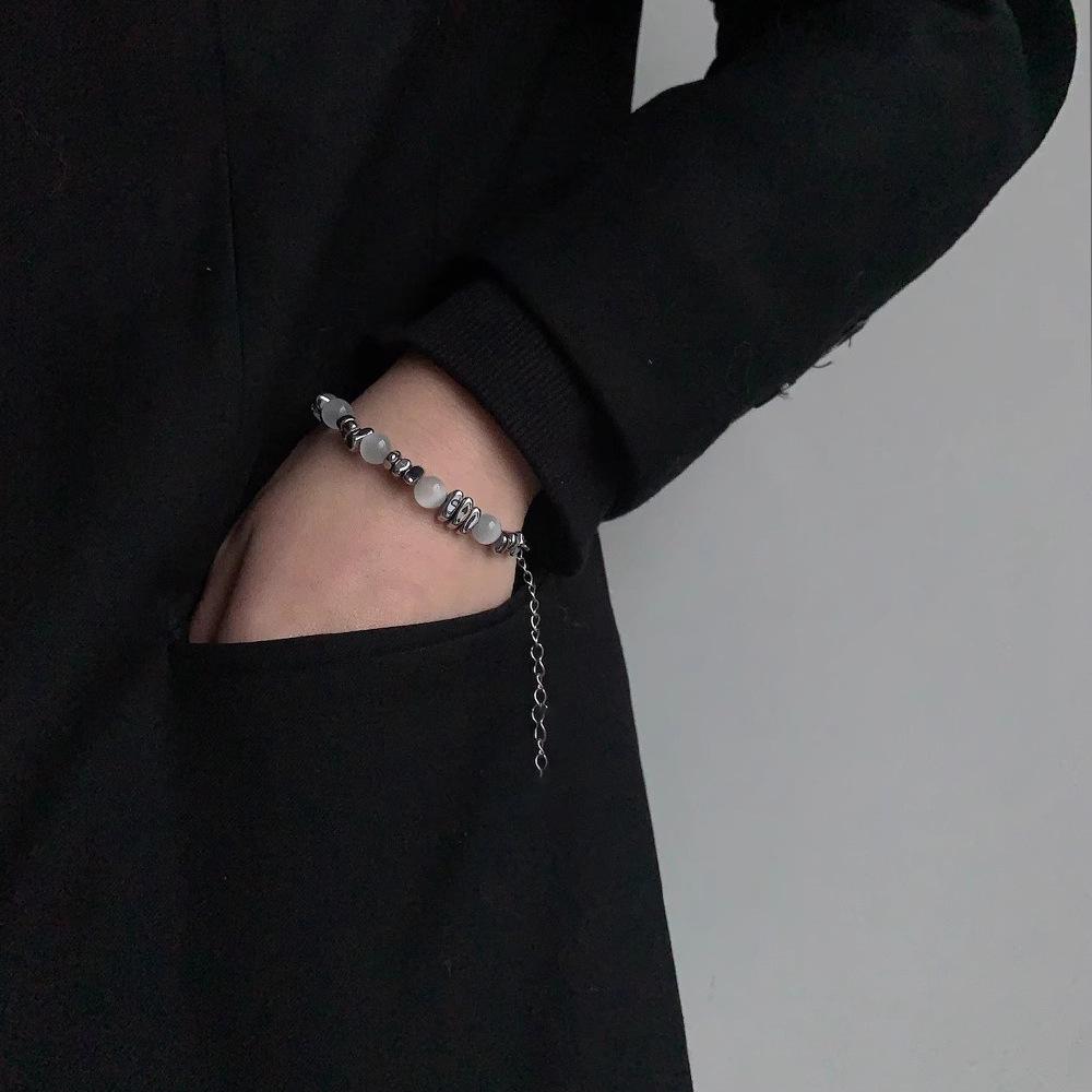 Unisex Silber Perlen Patchwork Katzenauge Armband: Trendiges Design für Männer und Frauen