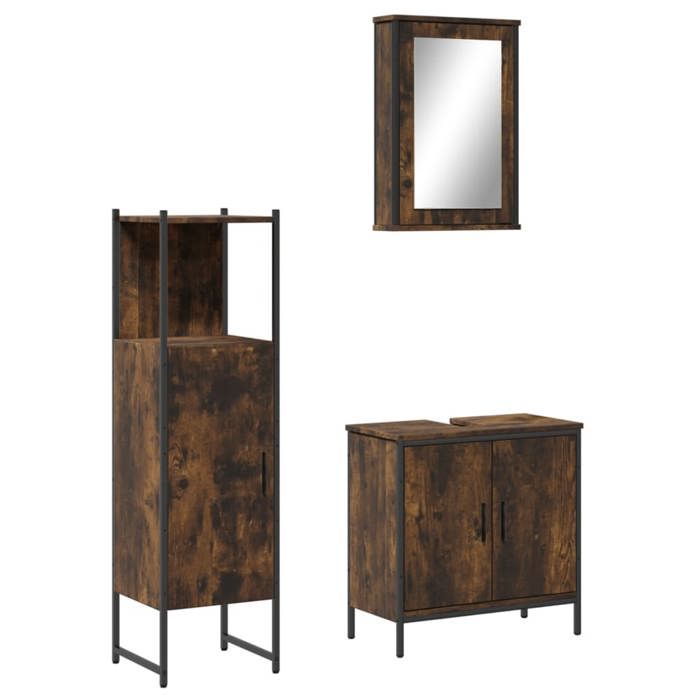 VidaXL 3-Piece Bathroom Furniture Set, Cabinets with Mirror, Interior Toilet Storage Unit, 3214822