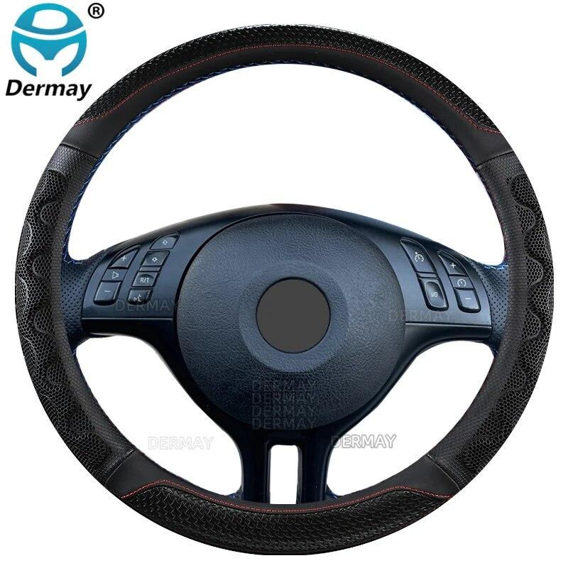 For BMW E46 3 Series M3 DERMAY Car Steering Wheel Cover Microfiber Leather+Carbon Fiber 16 Colors High Quality Auto Accessories