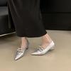 2025 Autumn New Pointed Head Shallow Mouth Low Heel Single Shoes Bow Lace Up Thick Heel Medium Heel Women's Shoes Versatile Small Leather Shoes