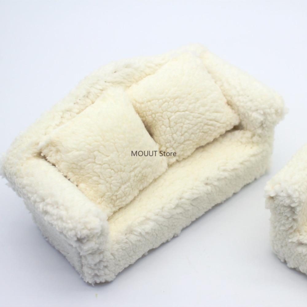 Dollhouse Plush Single Sofa with Cushions Mini Sofa Living Room Miniature Furniture Model Home Decor Doll Accessories-Miniatures