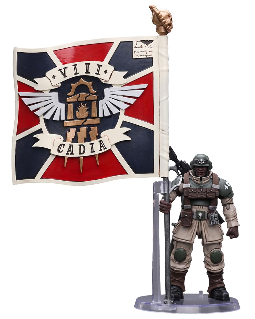 

JOYTOY Warhammer Astra Militarum Кадия Отряд коммандос Ветеран Полковое знамя Масштаб ABS ПВХ Экшн-фигурка 40,000 1/18 и Предварительно окрашенная