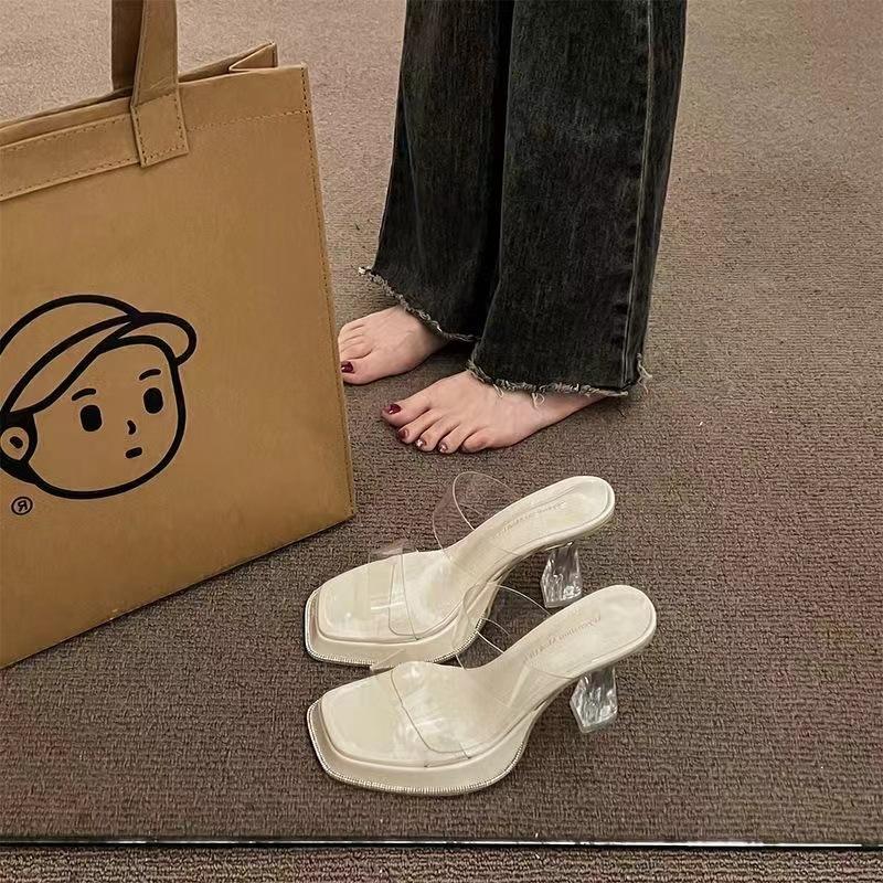 

Temperament transparent high-heeled outer sandals women s summer 2025 new French thick-heeled thick-soled beautiful sandals 35