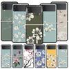 Flower Phone Case For Samsung Galaxy Z Flip3 Flip4 Flip5 PC Bumper Shell For Z Flip 3 4 5 Black Hard Folding Back Cover