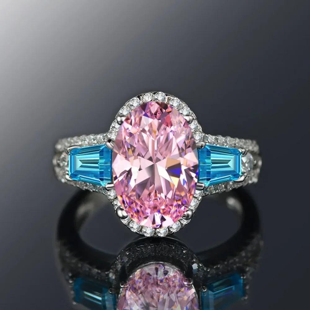 Style Pink Sparkling Zircon Princess Square Engagement Ring for Ladies and Girlfriends Luxury Proposal  Gift Fashion Jewelry