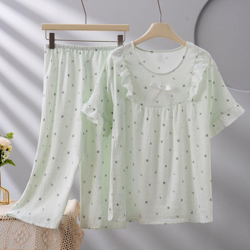 2026 Women's Plus Size Short-Sleeve Cloud Cotton Pajama Set: High-End Printed Homewear for Spring, Summer, Autumn
