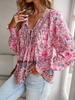 2025 Spring/Summer Bohemian V-neck Tie-Up Long Sleeve Women's Top