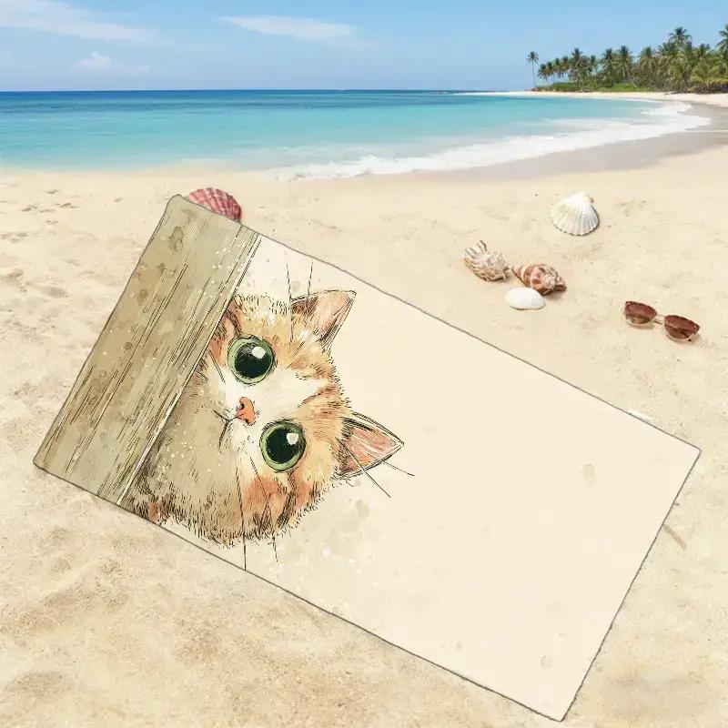 1pc Cat Behavior Lecture Theme Beach Towel, Cute Pet Day Beach Towel, Soft, Absorbent, Quick-Drying,Scratching Board Wear Area