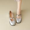 Augustine silver Mary Jane shoes women's 2025 new summer wear French thick heel with skirt light mouth single shoes