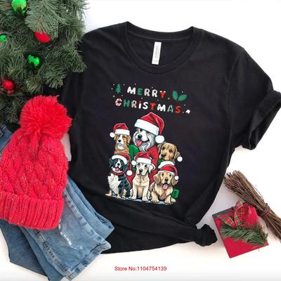 T-shirt Chien Noël Famille Chiots Bonne Année Propriétaires vintage Lavé Unisexe Polyvalent Confortable graphique Légèrement
