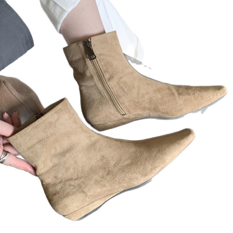 2025 Autumn and Winter New Small Square Martin Boots Versatile Thick Heel Simple Velvet Thin Boots Women's Suede French