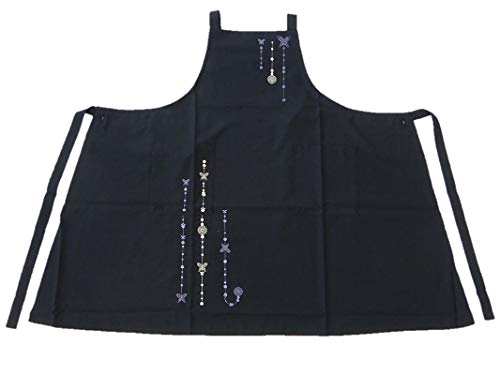 Hanae Mori Brand Apron, HANAE MORI, Wrinkle-Resistant Polyester Apron with Butterfly Embroidery, Washable, 67209 (Black)