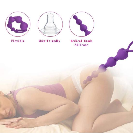 Silicone Masturbator Anal Plug Long Pull Beads Massager Couple Flirting Sex Toy
