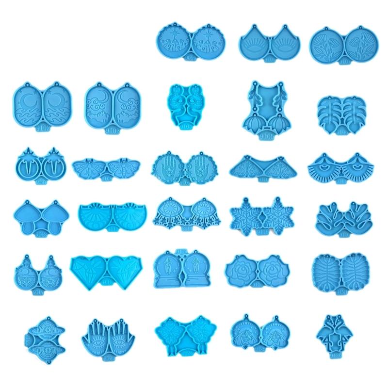 

28Pcs Diy Crystal Epoxy Earrings Jewelry Mold Hanging Pendant Decoration Multiple Styles Irregular Mirror Silicone Mold синий