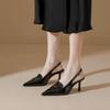 Hong Kong franchise store has the same light luxury black high heels for women to wear high-end pointed back empty sandals, Dijiao single shoes.