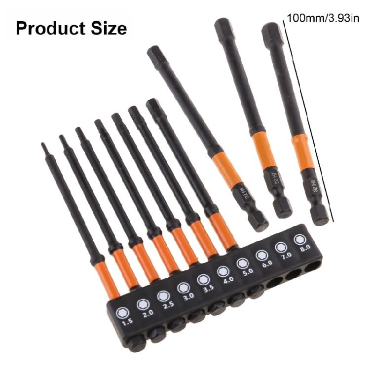 10Pcs 1/4" Hex Head Wrenches Drill Bit Impacts Driver Bit Set Magnetic Tip Magnetic Screwdriver Bit Hex Drill Bit