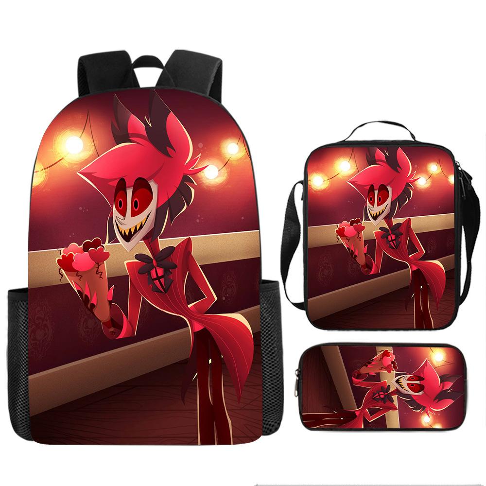 Hell Inn Hazbin Hotel student backpack cartoon backpack three piece set backpack shoulder bag pencil case