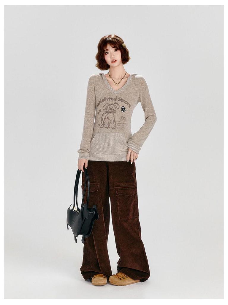 American Chic Slim-Fit Long-Sleeve Little Dog Hoodie for Women - Early Autumn Design