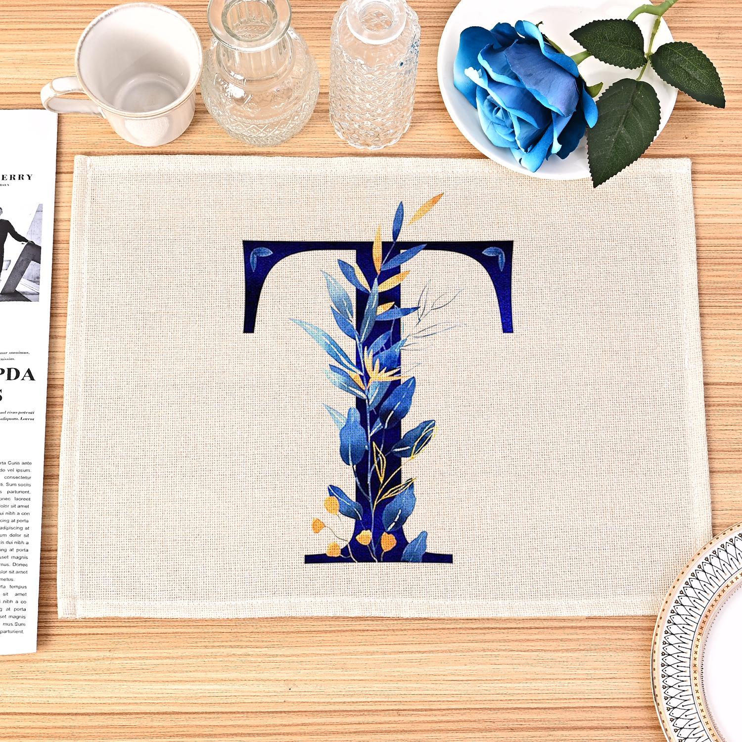 

Blue Letters Pattern Kitchen Placemat Home Decor Dining Table Mats Tea Coaster Cotton Linen Pads Bowl Cup Mats Home Decoration 2pcs 30x45cm