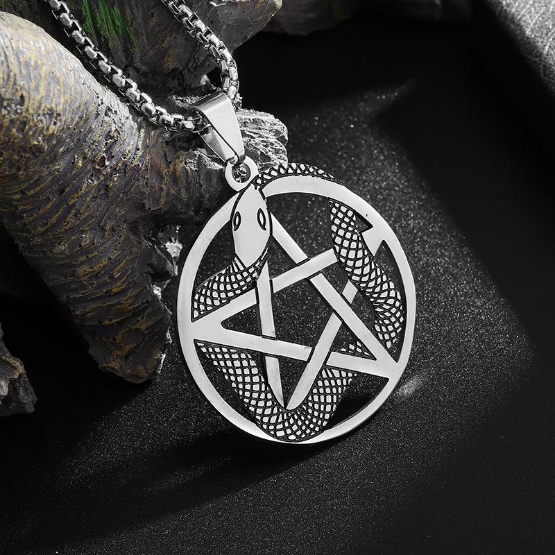 New European and American Five Pointed Star Coiled Snake Necklace Stainless Steel Pendant Neutral Style Titanium Steel