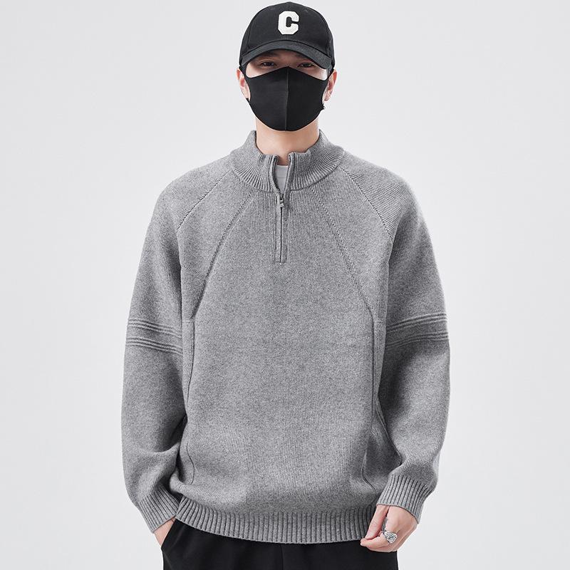 

Men s Trendy Half-High Neck Zipper Sweater: Solid Color Knit Pullover for Autumn/Winter 2025 3XL 190-210 lbs серый