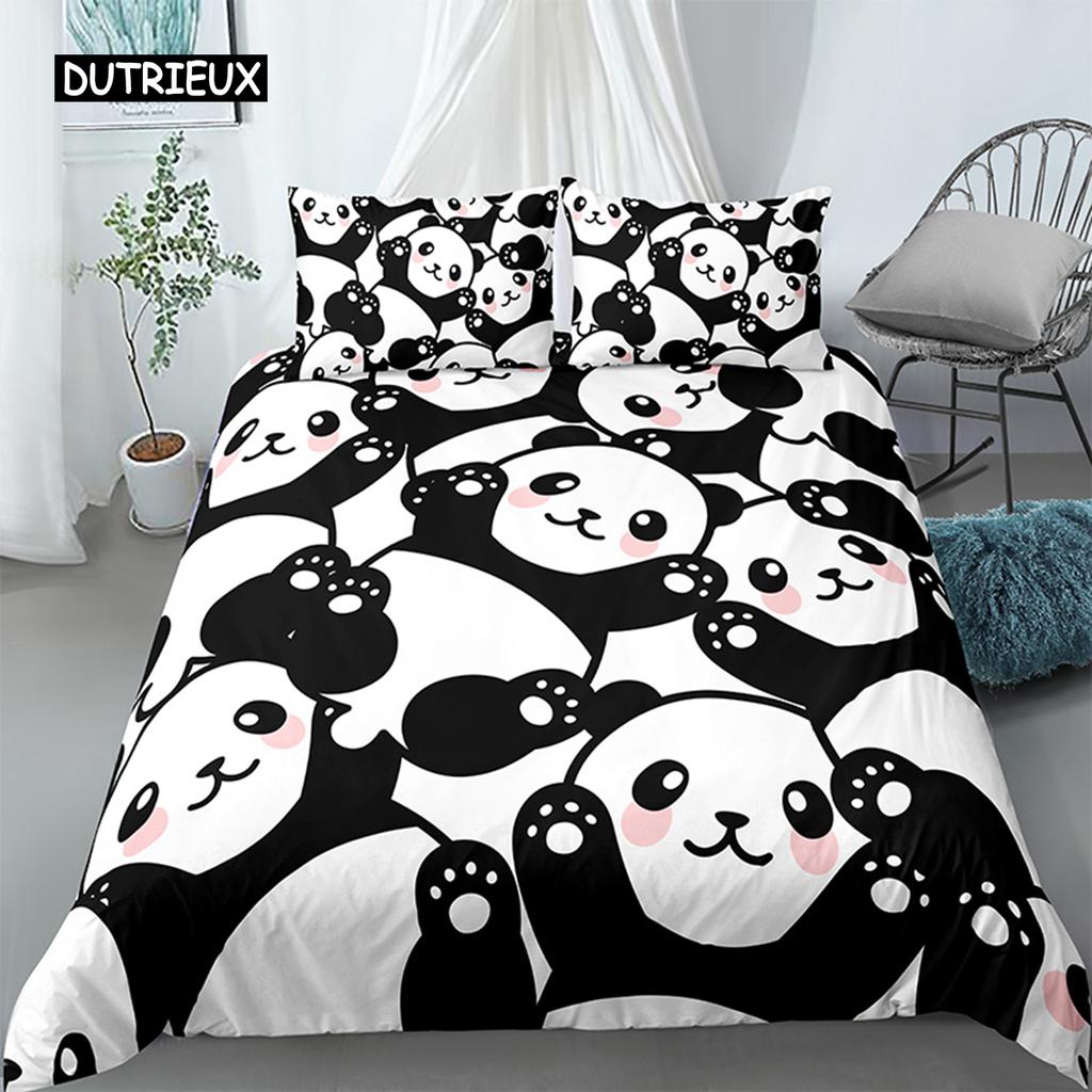 Panda Printed 2/3pcs Bedding Set Bamboo Duvet Cover For Adult Child Bedclothes And Pillowcases Comforter Covers Bed Sets