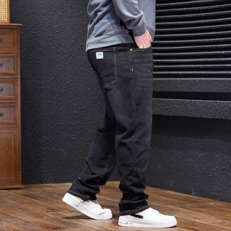 Plus Size Men's Straight-Leg Trousers Autumn High-Waisted Stretch Dad Jeans