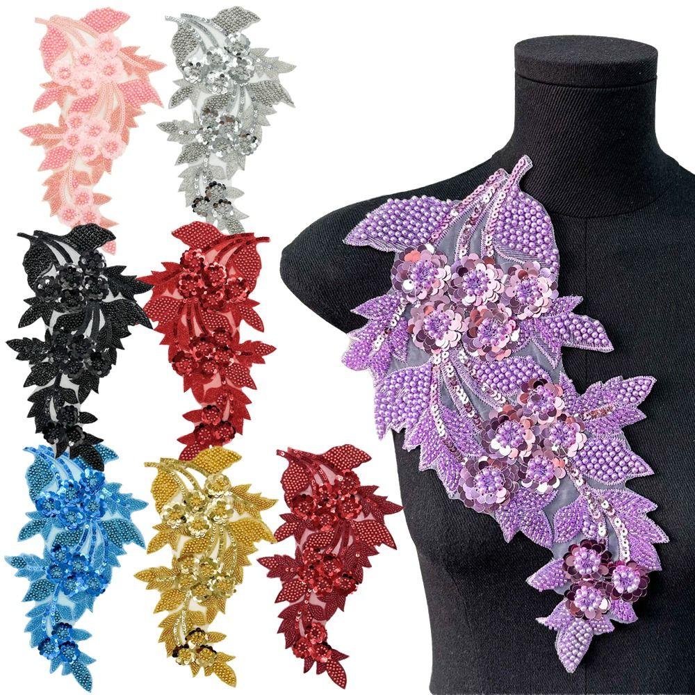 Mode 3D Pailletten Blumen Aufnäher Handgemacht DIY Bestickte Aufnäher Stickerei Handarbeit Aufnäher Brautkleid