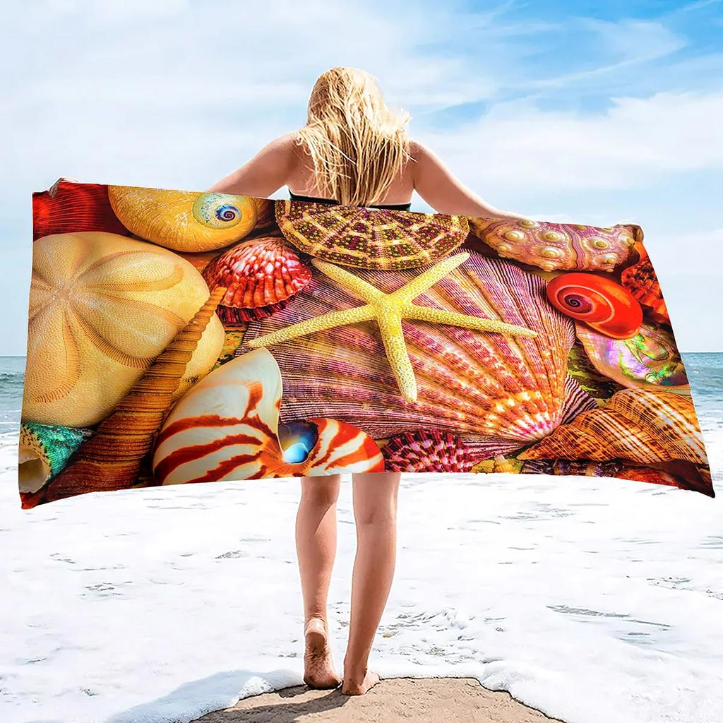 Beach Seashell Starfish Towel Summer Bathroom Soft Absorbent Multipurpose Quick Dry Sand Free
