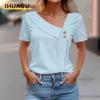 Women's Fashion Casual Solid Color Print Short Sleeve Blouses & Shirts