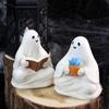 2pcs Cute Sitting Figure Cartoon Ghost Sculpture Garden Decor Reading Ghost Statue  Cabinet