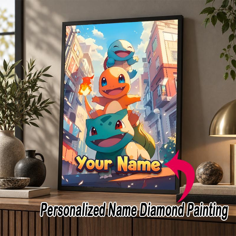 Personalized Bulbasaur Charmander Squirtle Diamond Art Custom Name 5D Diamond Painting Full Drill DIY Craft